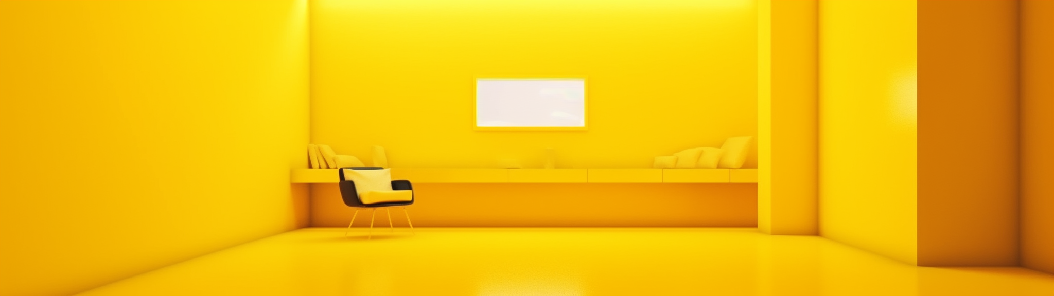 a yellow room with no windows, everything in the room is yellow, minimalist --ar 32:9 --v 5